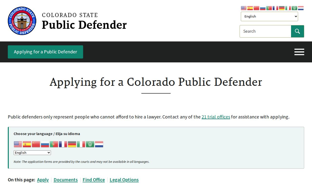 Colorado State Public Defender application instructions for clients