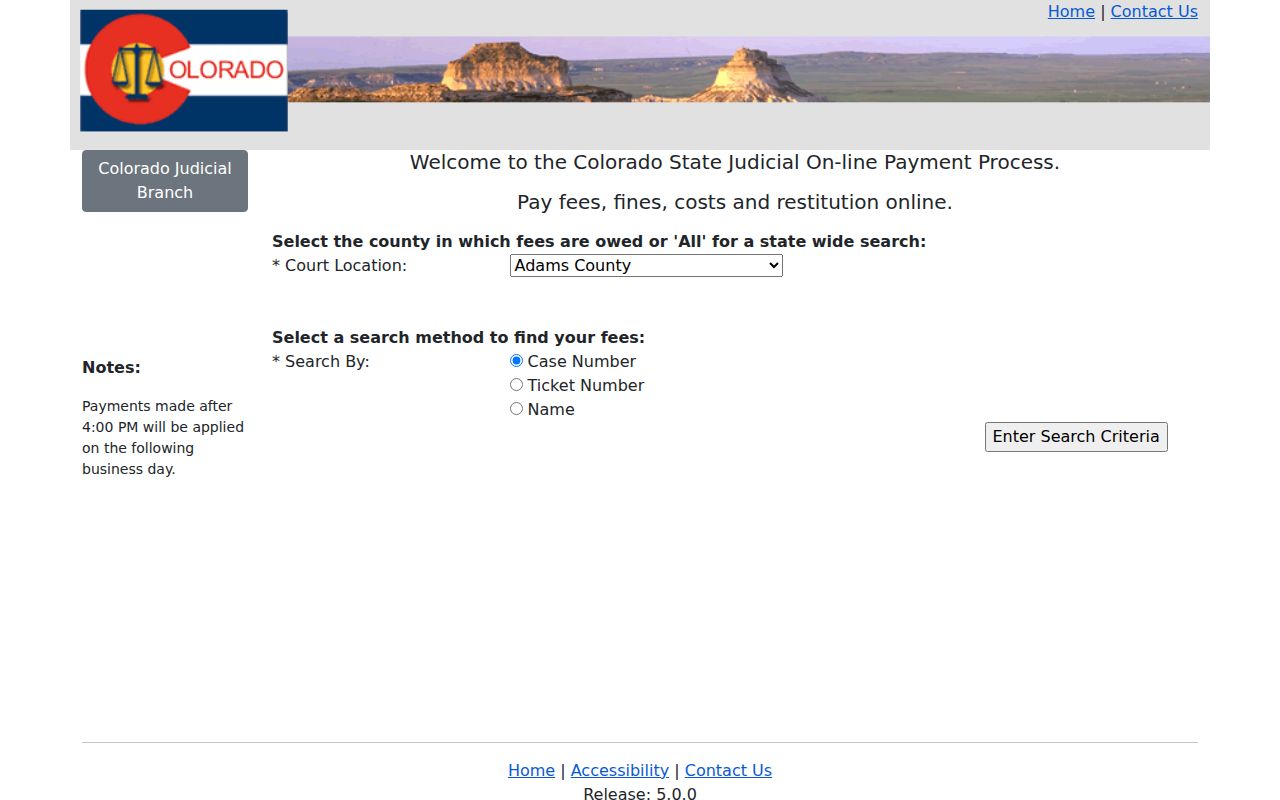 Colorado Judicial Online Payment System for Saguache County cases and tickets