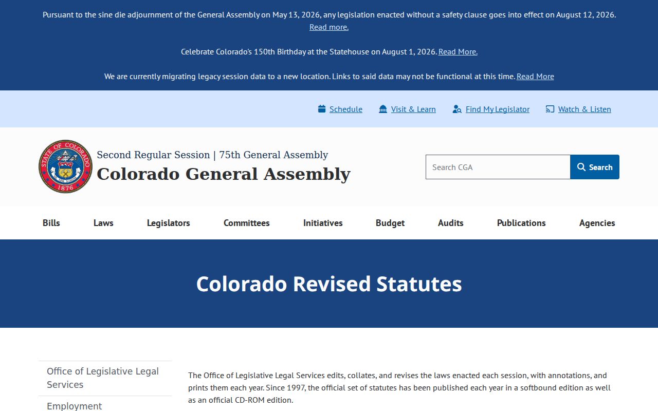 Colorado Revised Statutes source for court and public records law