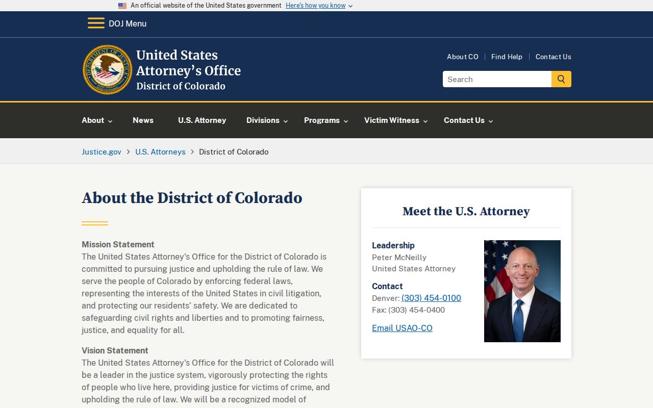 Saguache County District Court separate U.S. Attorney federal context