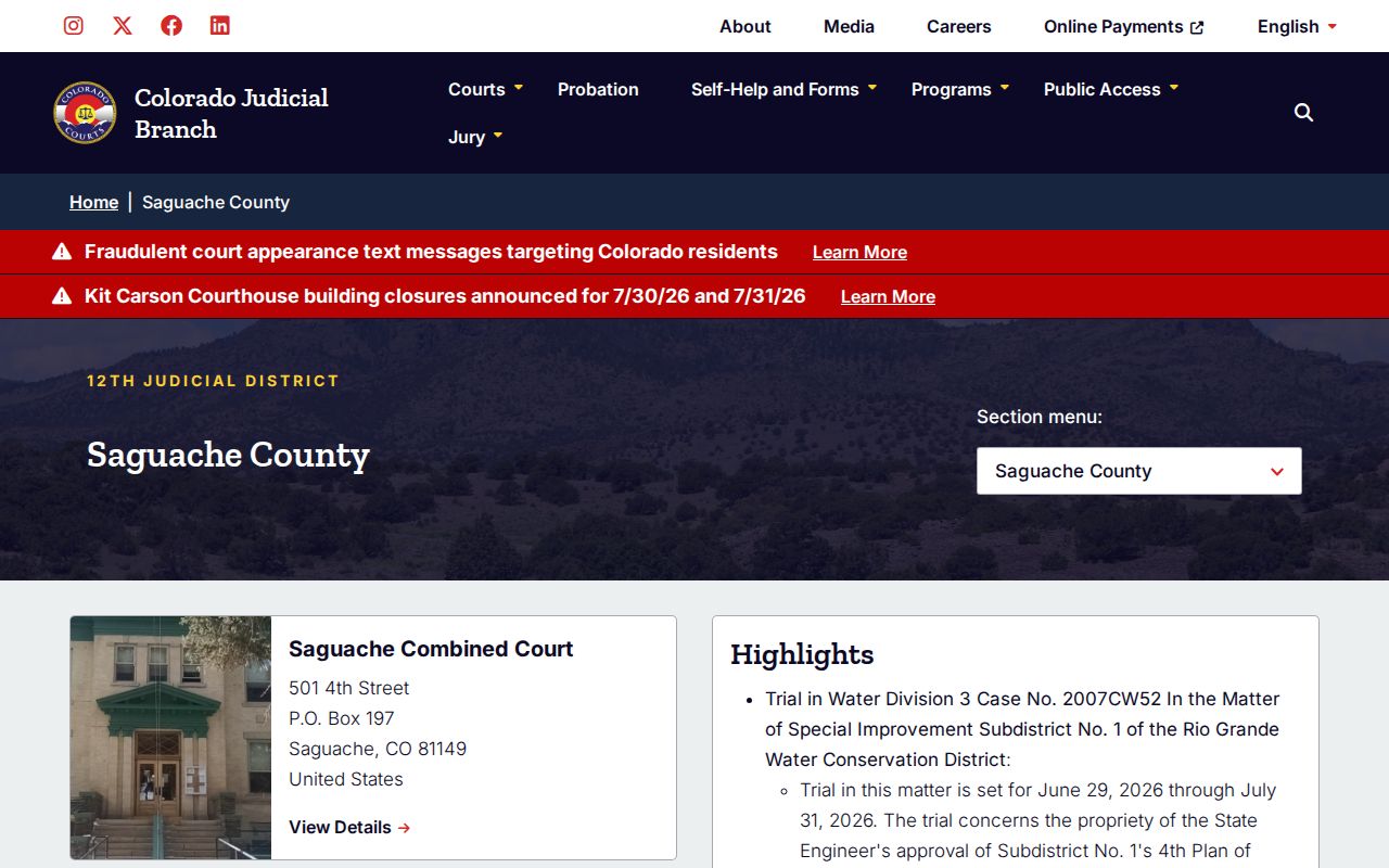 Saguache County court records Colorado Judicial Branch page