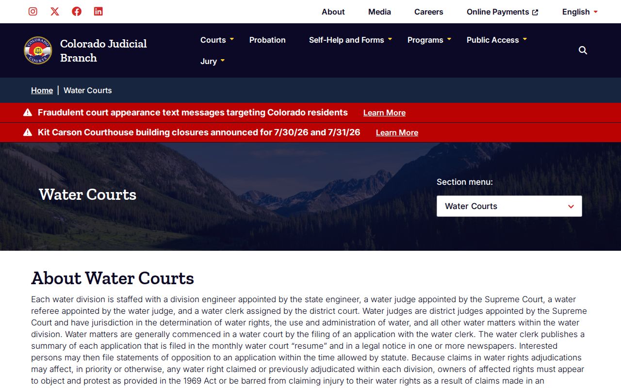 Colorado Judicial Branch water courts page