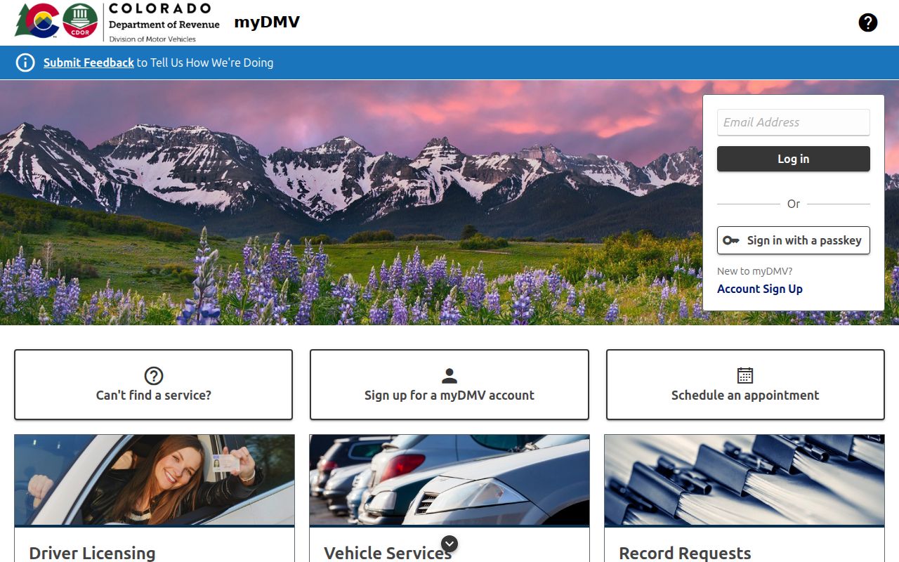 Colorado myDMV portal for driver and vehicle services